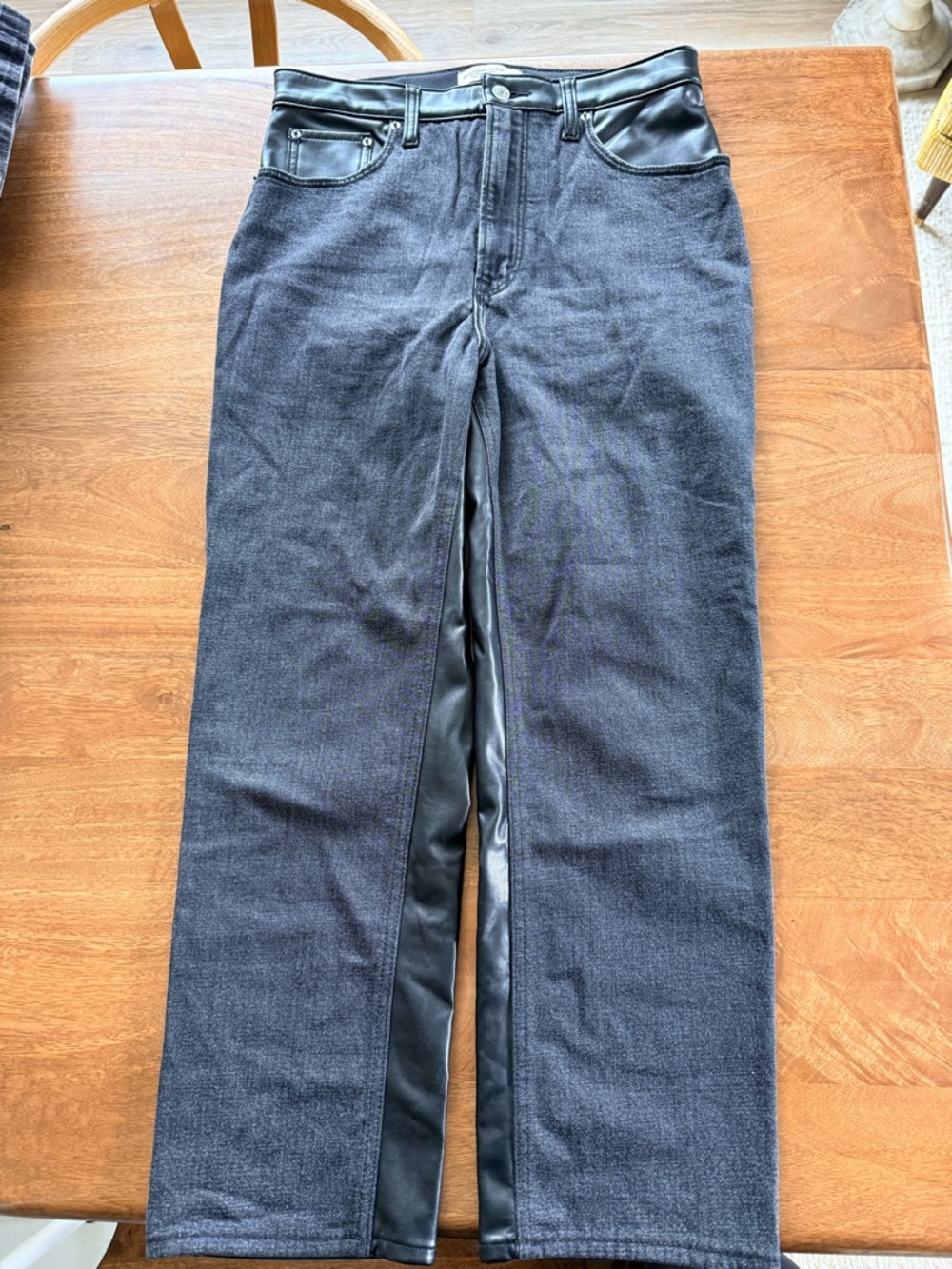 Abercrombie & Fitch Hybrid denim/faux leather Ankle Straight Ultra High Rise